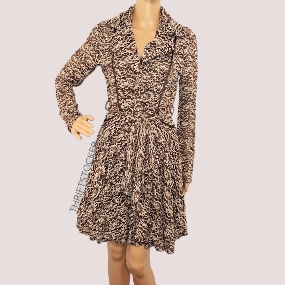 Altr'd State brown lace trench coat dress